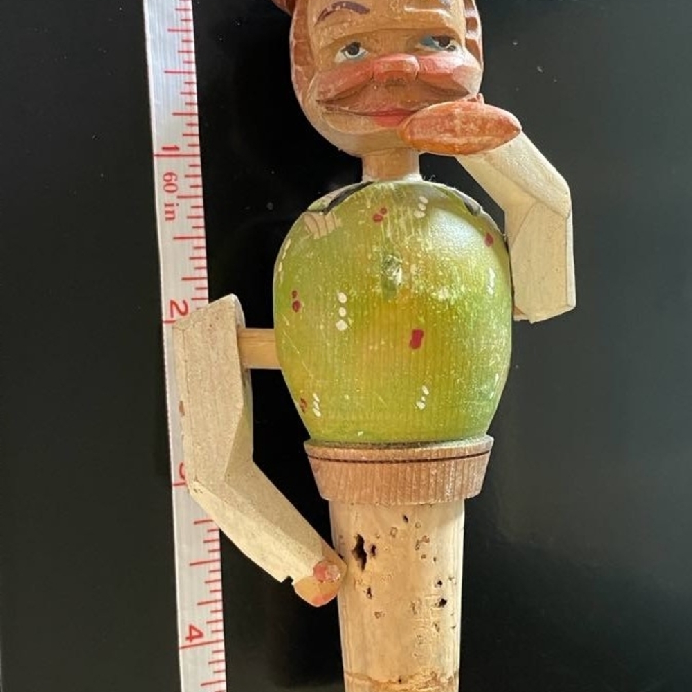 Rare Vintage Mechanical Anti Italian Handcrafted Wooden Bottle Stopper